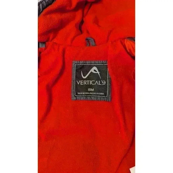 Vertical '9 Boys Lined Puffer Jacket Siz 18 Months Gray Red Hooded Pockets EUC - Picture 3 of 11